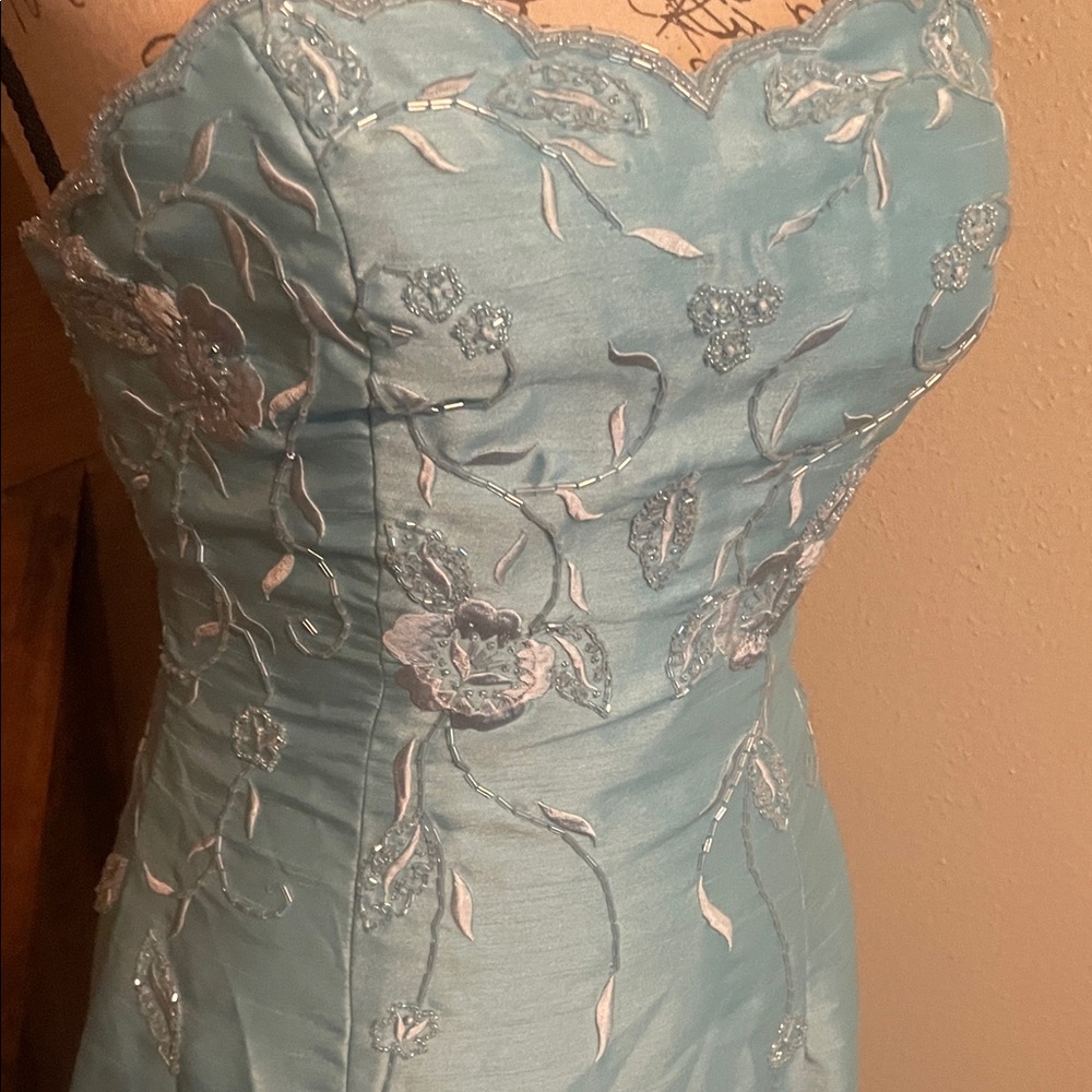 Tiffany Designs Light Blue Strapless Gown - Picture 2 of 16
